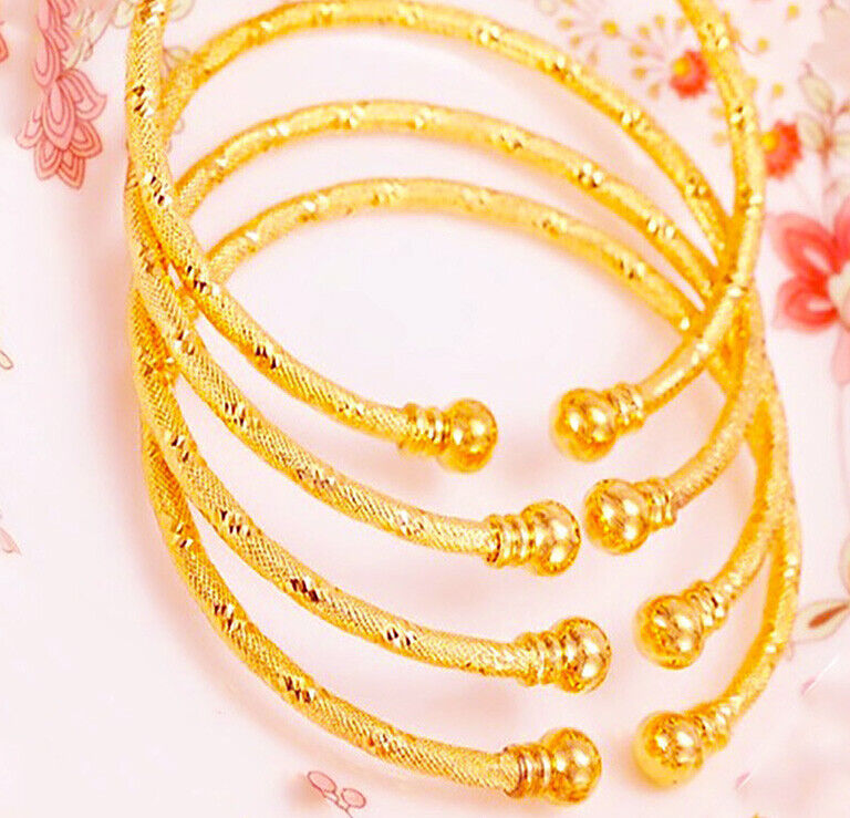 18k Yellow Gold Baby Teen Small Bangle Bracelet 5" 5.5" 6" 6.5" 7" Size D712