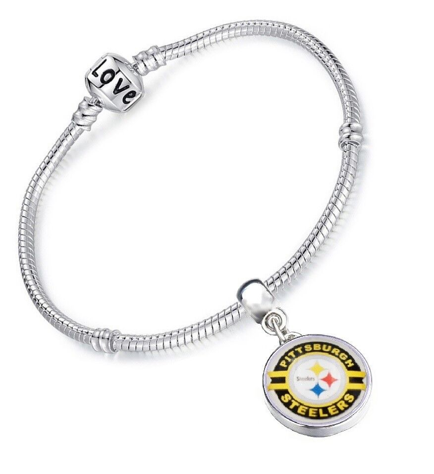 Pittsburgh Steelers Throw Back Womens Sterling Silver Bracelet Football Gift D13