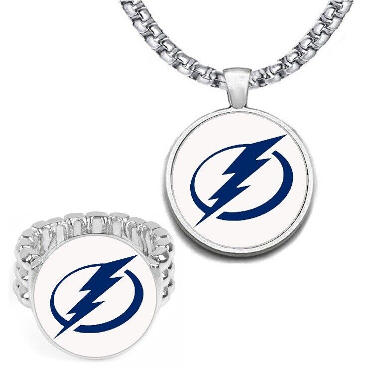 2 Pcset Tampa Bay Lightning Mens Womens Stainless Steel Necklace With Ring D2D30
