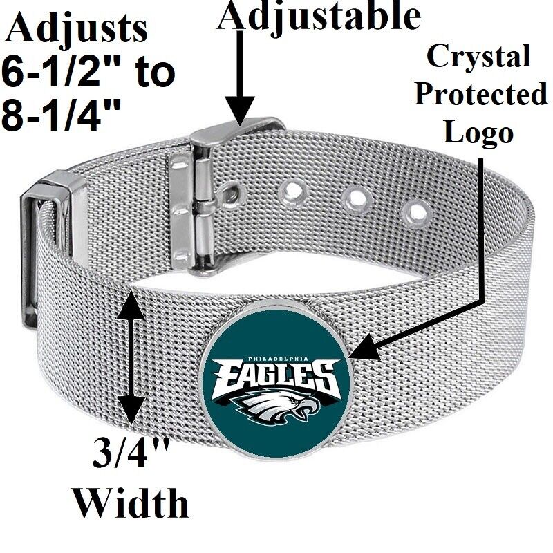 Philadelphia Eagles Mens Womens Silver Adjustable Bracelet w Gift Pkg D6