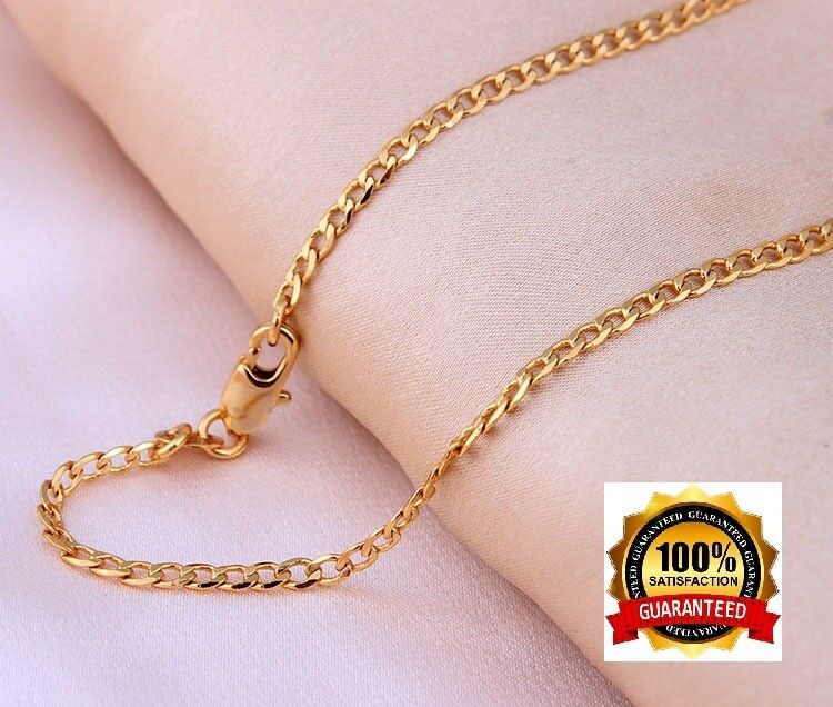 18k Gold 20" Necklace Mens Cuban Stylish Curb Link Chain +GiftPkg D555