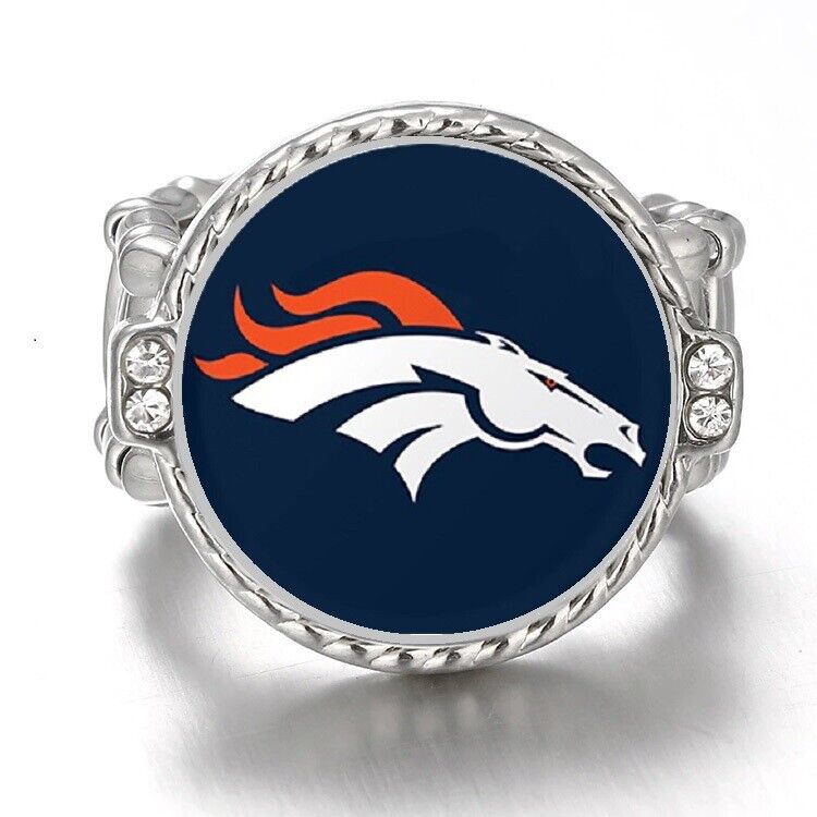 Denver Broncos Silver Women'S Crystal Accent Football Ring W Gift Pkg D12
