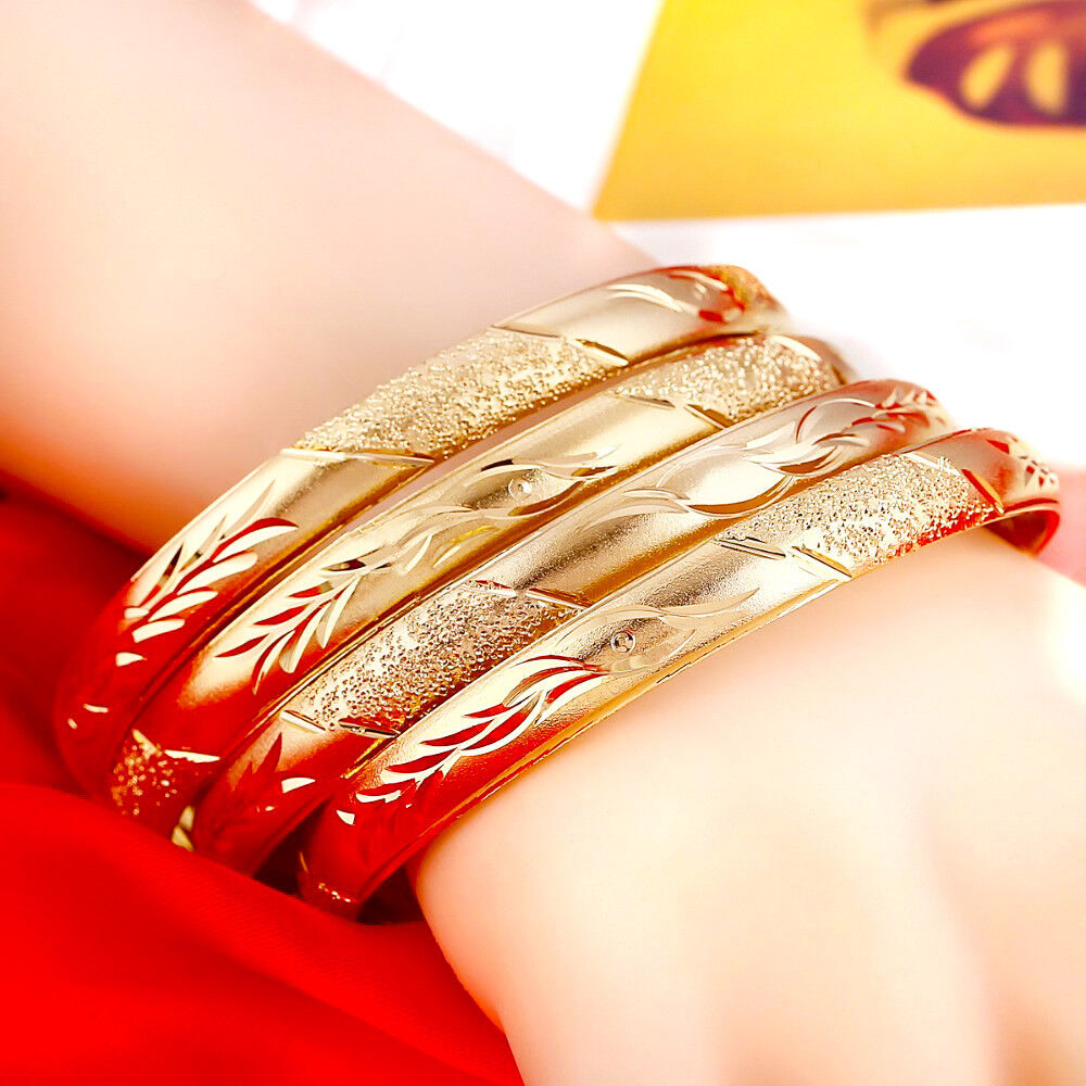18k Yellow Gold Bracelet Womens Italian Diamond Cut Design Opening Gift D415-6