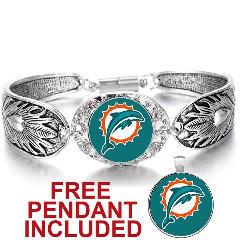 New Style Miami Dolphins Women'S Tibetian Silver Bracelet Football Gift D3