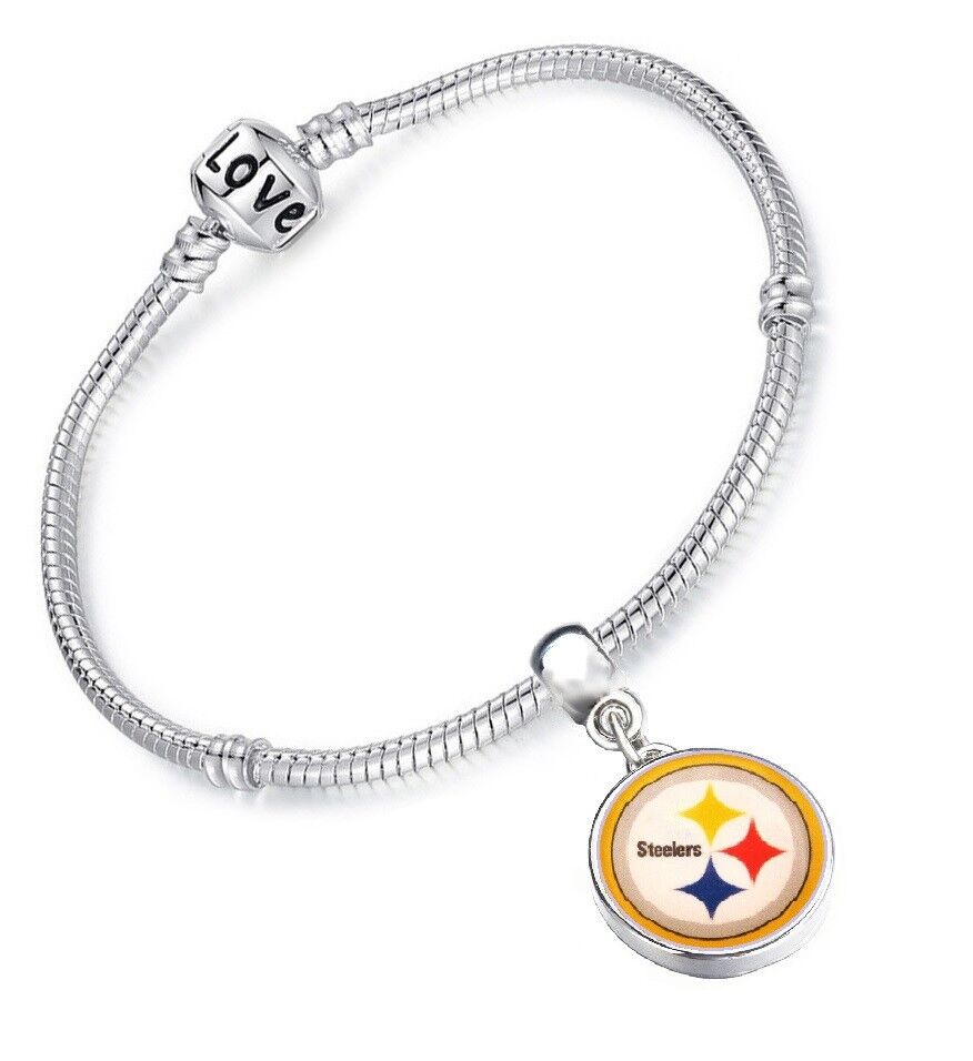 Pittsburgh Steelers Womens Sterling Silver Snake Link Bracelet Football Gift D13