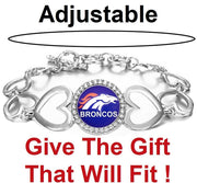Special Denver Broncos Womens Silver Heart Link Adjust. Bracelet W Gift Pkg D27