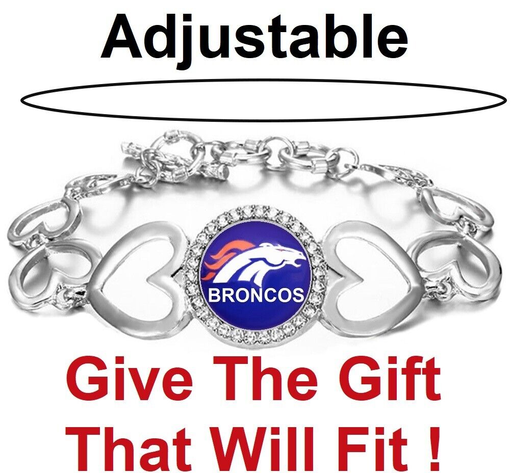 Special Denver Broncos Womens Silver Heart Link Adjust. Bracelet W Gift Pkg D27