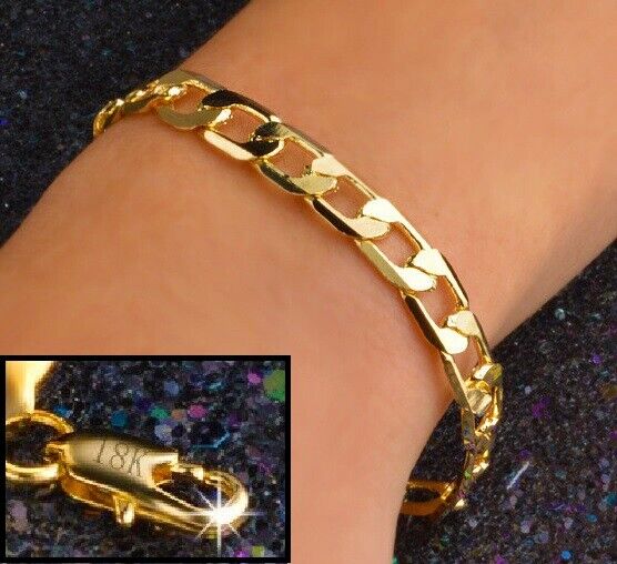 18k Yellow Gold Women's Mens Bracelet Style Link Chain wGiftPkg D631J