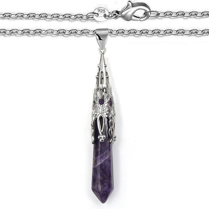 925 Sterling Silver Necklace, Nat Amethyst Gemstone Healing Chakra Pendant D840