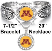 Minnesota Golden Gophers 925 Sterling Silver Necklace Bracelet Giftset D3D18