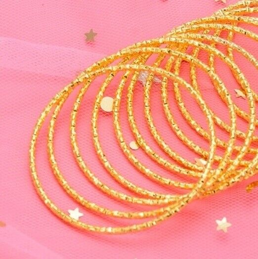 3 Pc Set 18k Gold Italian Womens SlipOn Stacking Bangles 2-1/2" Dia 7.5" D721