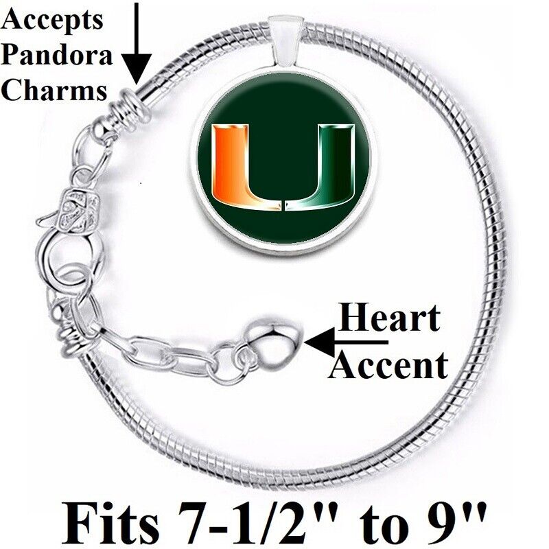Miami Hurricanes University Womens Sterling Silver Bracelet Jewelry Gift D10