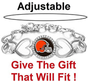 Cleveland Browns Womens Silver Heart Link Adjust. Bracelet W Gift Pkg D27