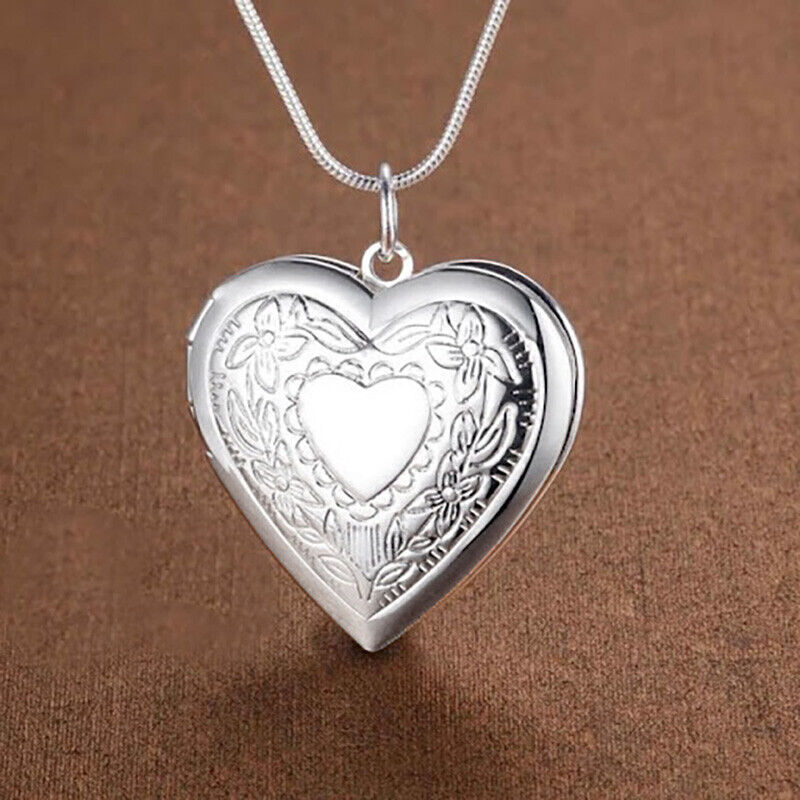 925 Sterling Silver Women's 20" Snake Chain Necklace And Heart Lock Pendant D301