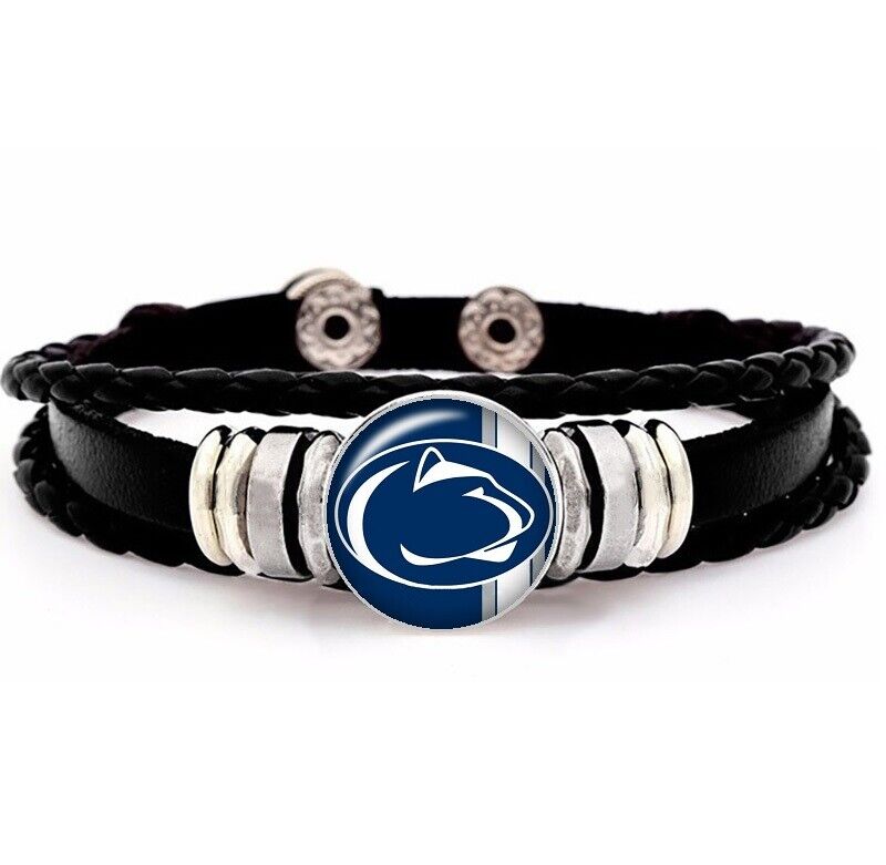 Pennsylvania Penn State University Nittany Lions Black Mens Leather Bracelet D14