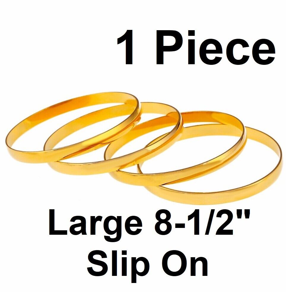 1Pc 18k Yellow Gold Smooth Womens Bracelet 8-1/2" Slip On For 7-1/2" w Gift D742