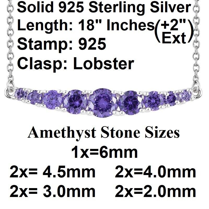 Solid 925 Sterling Silver Womens Mothers Link Chain Necklace Natural Amethyst S1