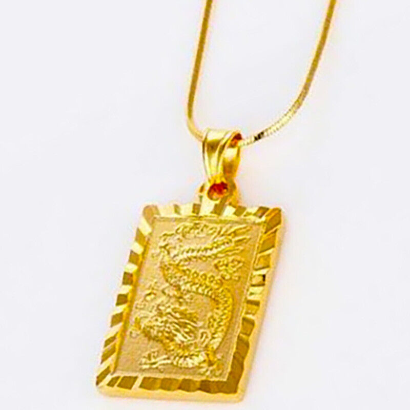 18k Yellow Gold 20" Snake Link Chain Necklace With Dragon Pendant D451S