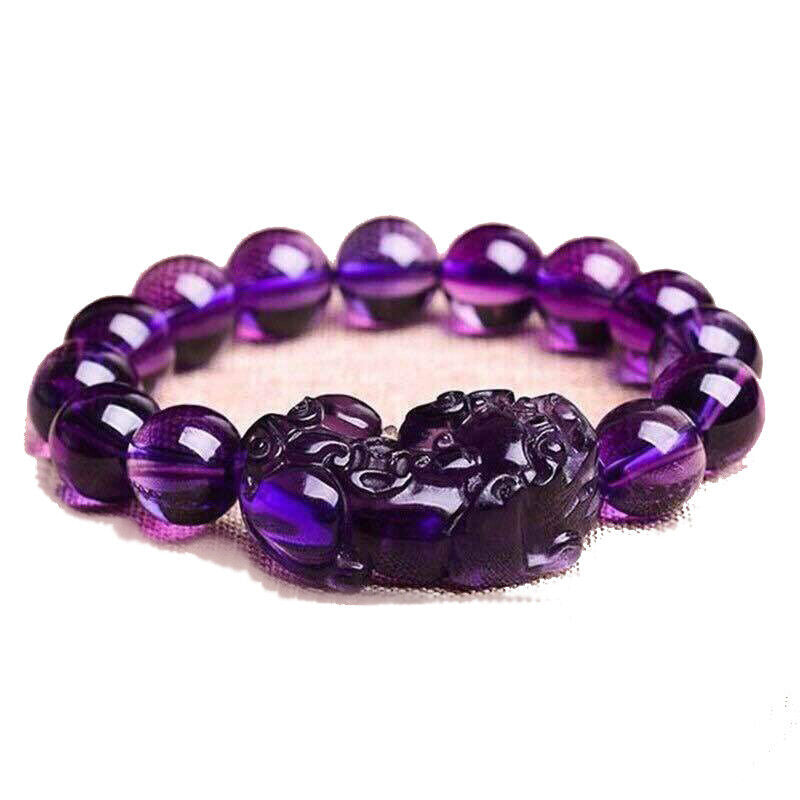 Natural Amethyst Pixiu Small 6.5" to 7" Womens Luck and Wealth Bracelet D326