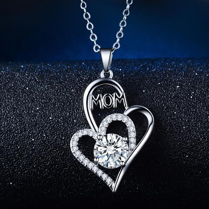 Valentine's 925 Sterling Silver Necklace And Mom Heart Pendant w Gift Pk D833