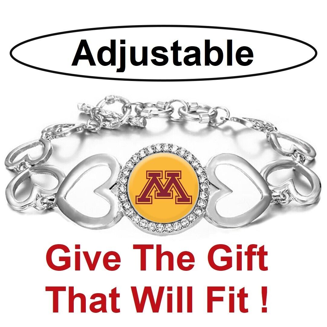 University Minnesota Golden Gophers Womens Silver Heart Bracelet W Gift Pkg D27