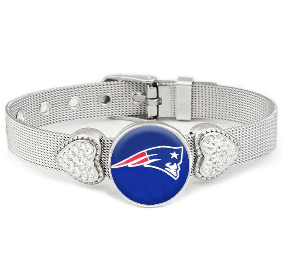 New England Patriots Womens Heart Adjustable Silver Bracelet Jewelry Gift D26