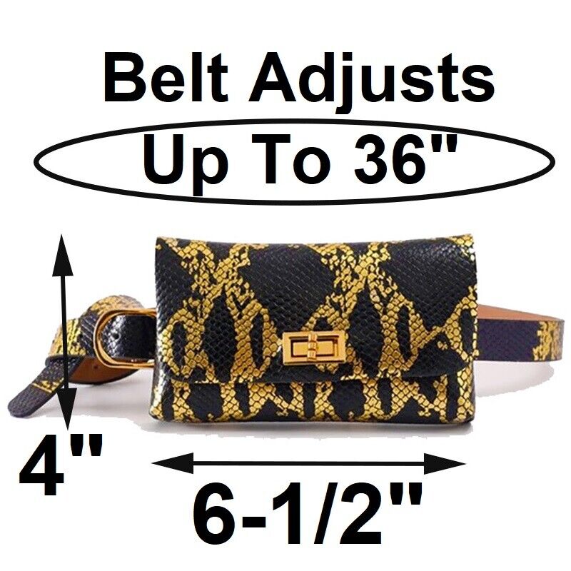2 Pc. Leather Black Gold Belt And Waist Clutch Handbag Evening Bag  Purse D811B