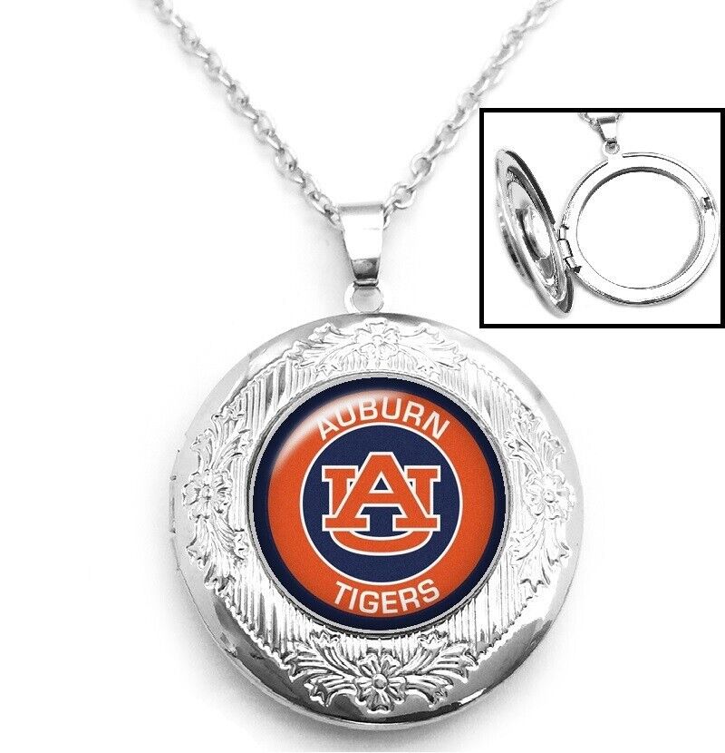 Auburn Tigers Womens Sterling Silver Link Chain Necklace, Locket D16