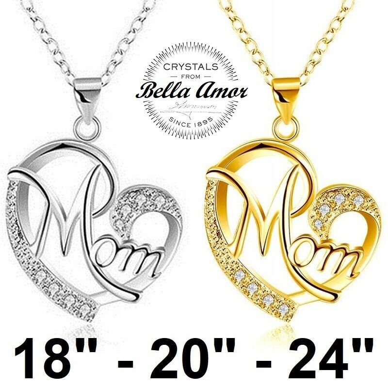 Women's Sterling Silver or 18K Gold Mom Mother's Day Necklace With Heart Pendant