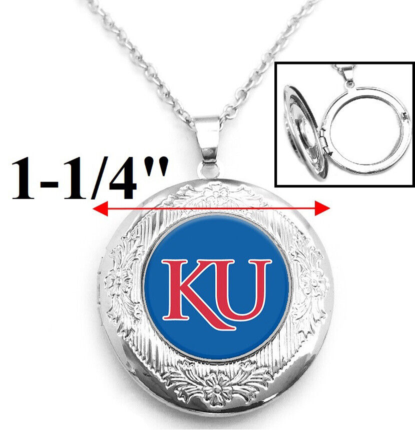 Ku Kansas Jayhawks Womens Sterling Silver Link Chain Necklace, Locket D16