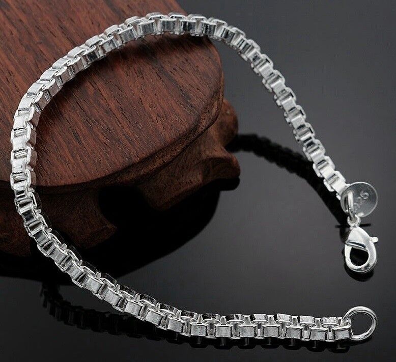 Valentines 925 Sterling Silver Elegant Box Link Small 7" Bracelet +GiftPkgg D33S