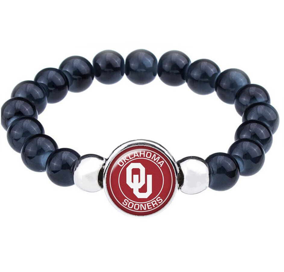 University Of Oklahoma Sooners Womens Mens Black Bead Chain Bracelet Gift D1