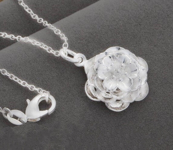925 Sterling Silver Pendant And Chain Necklace Womens Opulent Flower Rose D279