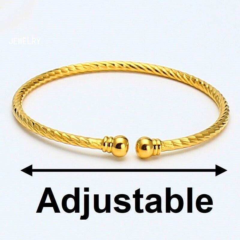 2 PcSet Womens 18k Gold Elegant Diamond Cut Cuff Bracelet Bangle w GiftPkg