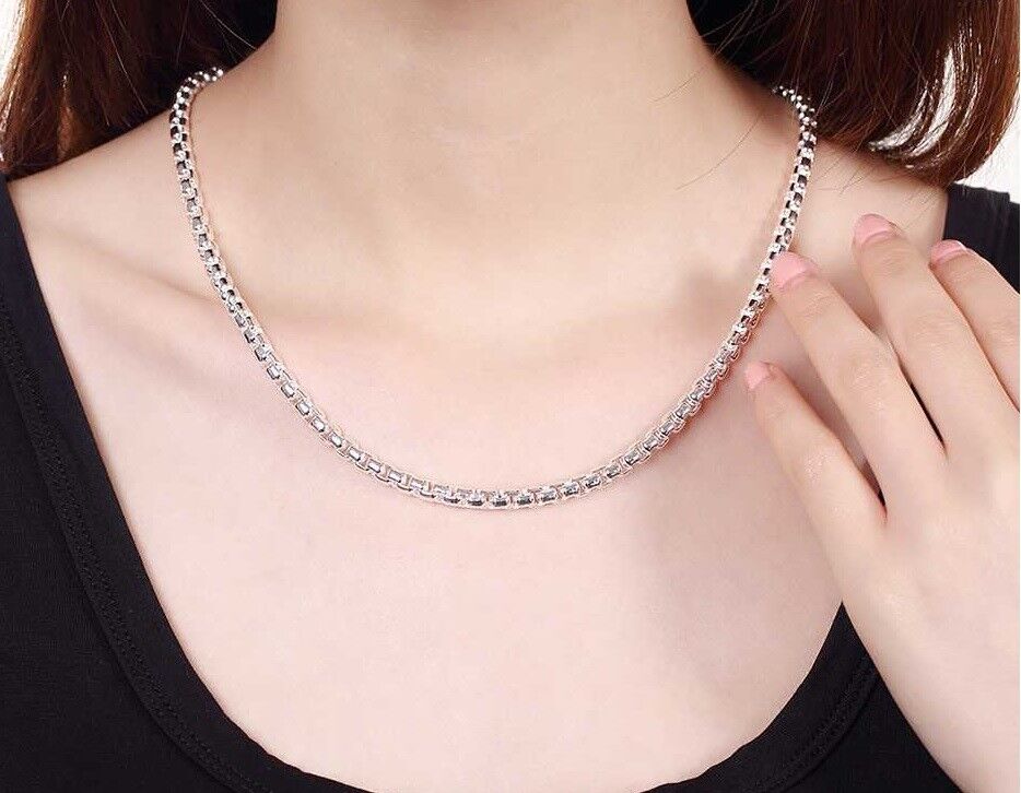 925 Sterling Silver Women's 4mm Round Box Link Chain Necklace w GiftPkg D615