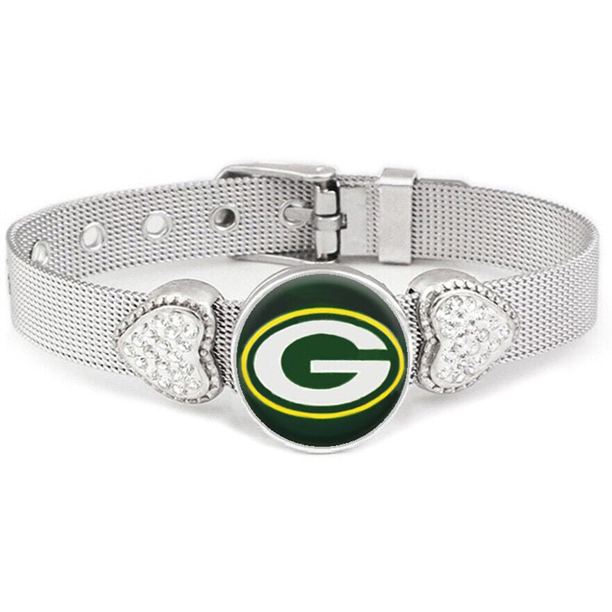 Special Green Bay Packers Womens Heart Adjust. Silver Bracelet Jewelry Gift D26