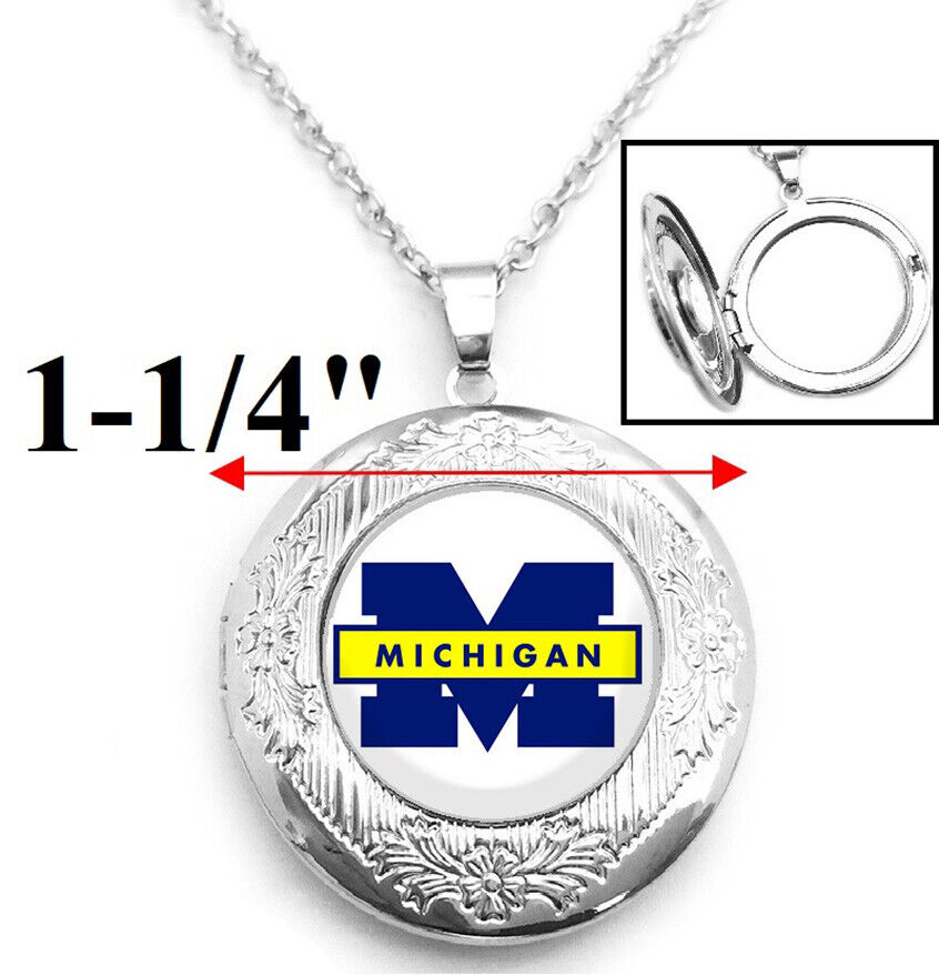 Michigan Wolverines Women Sterling Silver Link Chain Necklace Locket Jewelry D16