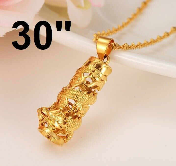 18" 20" 24" 30 Size 24k Gold Womens Mens Dragon Pendant Chain Link Necklace D545