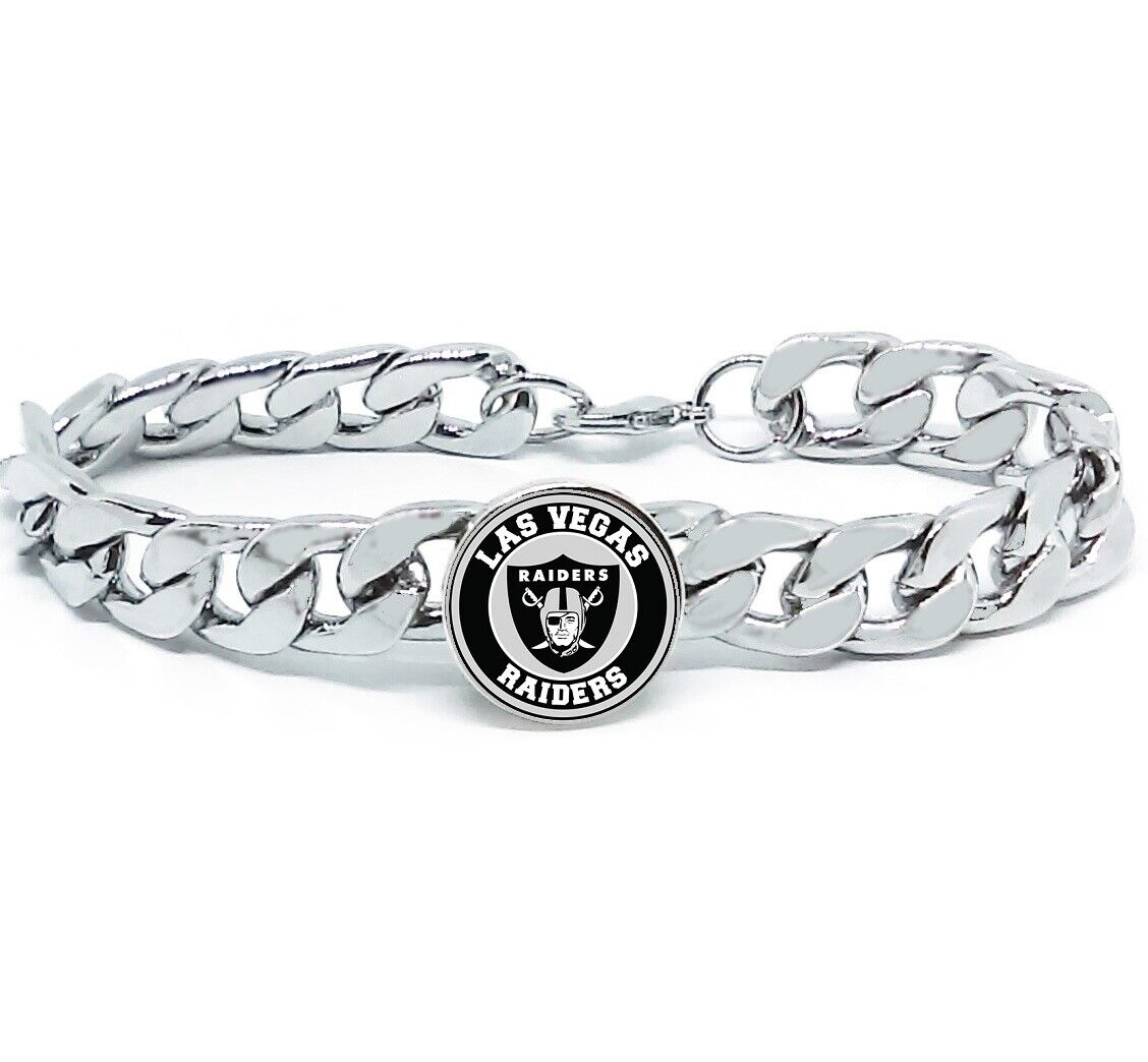 New Las Vegas Raiders Silver Mens Curb Link Chain Bracelet D4