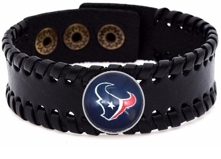 Houston Texans Men'S Women'S Black Leather Bracelet Football Gift D8-1