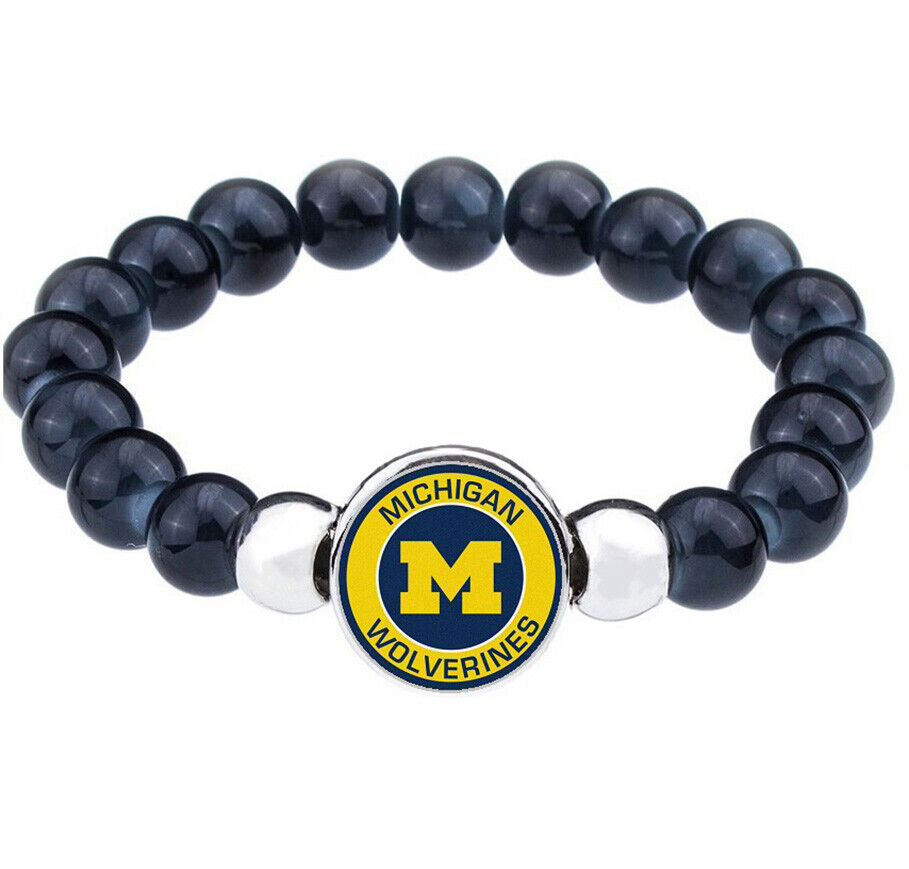 University Of Michigan Wolverines Womens Mens Black Bead Chain Bracelet Gift D1