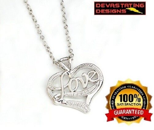 Mothers Sweetheart Silver Necklace Womens Love Heart Link Necklace wGiftPg D546