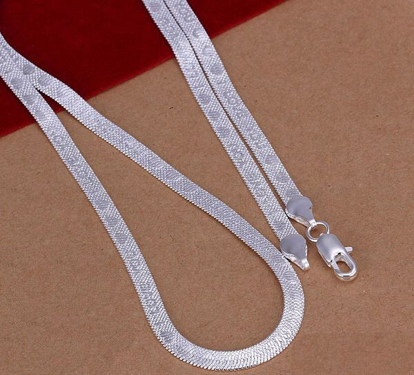 925 Sterling Silver Necklace Womens I LOVE YOU Flat Snake Link Chain D521
