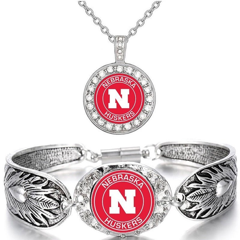 2 Pc Set Nebraska Cornhuskers 925 Sterling Silver Necklace And Bracelet D3D18