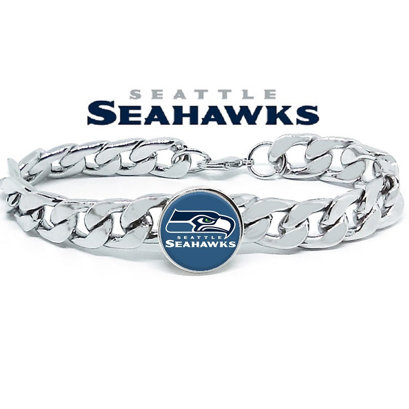 New Style Seattle Seahawks Silver Mens Curb Link Chain Bracelet Football Gift D4